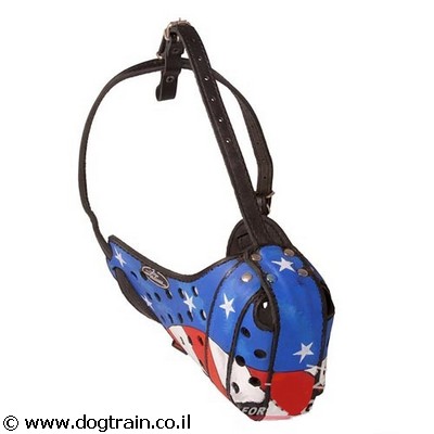 american hand painted leather dog muzzle