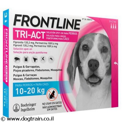 פרונטליין TRI-ACT טריאקט אמפולות לכלבים בינוניים 10-20 ק”ג למניעת פרעושים וקרציות