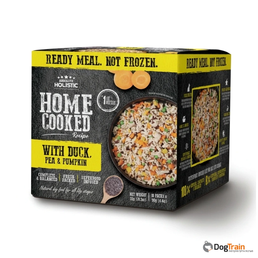 Absolute Holistic Home Cooked -100% מזון טבעי לכלבים עם ברווז אפונה ודלעת