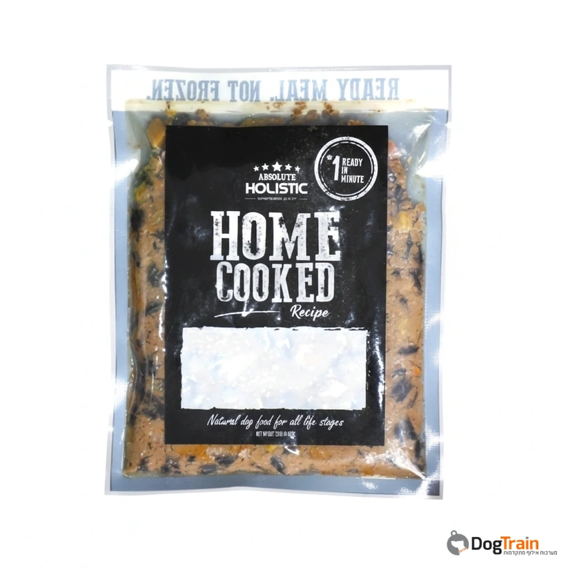 Absolute Holistic Home Cooked -100% מזון טבעי לכלבים עם סלמון אפונה ובקר