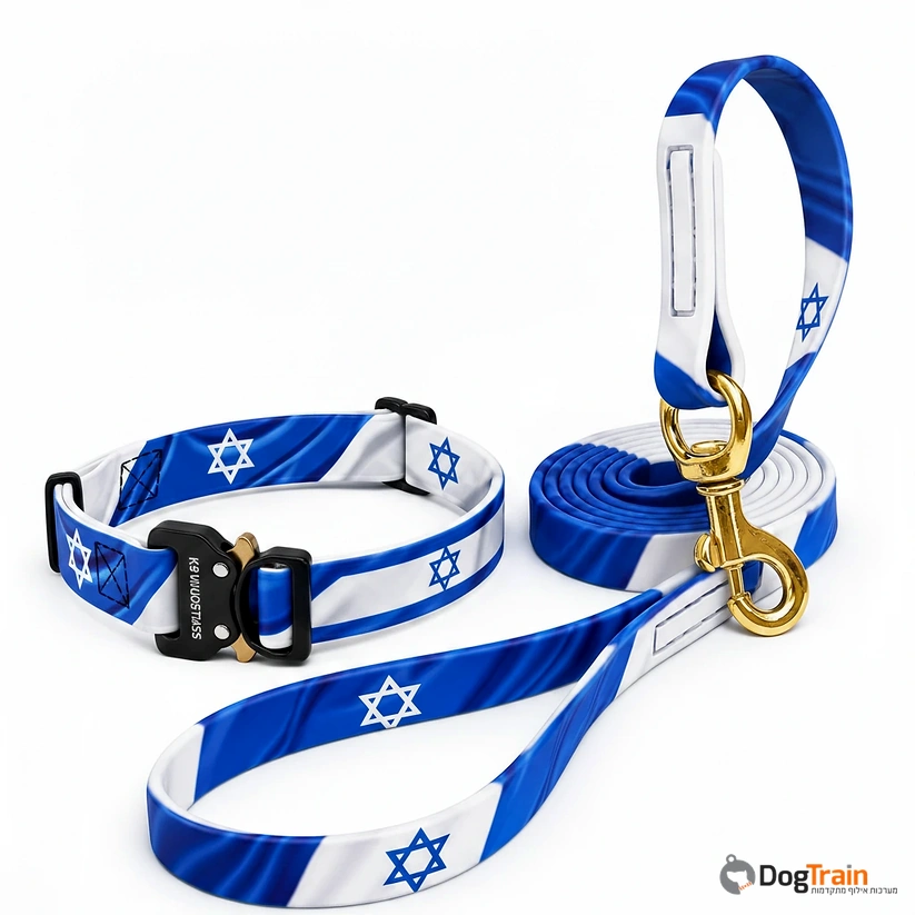 קולר מקצועי 20 מ מ לגורים ולגזעים קטנים לשימוש יומיומי עם הדפס ייחודי של דגל ישראל