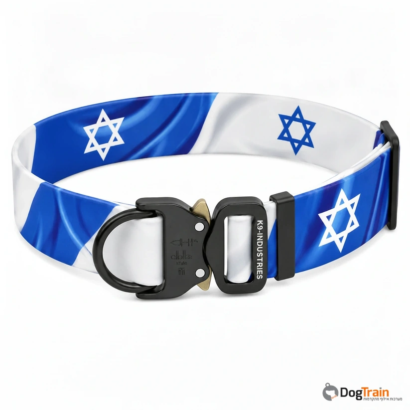 קולר מקצועי 40 מ מ רחב במיוחד עם הדפס ייחודי של דגל ישראל-עמיד למים
