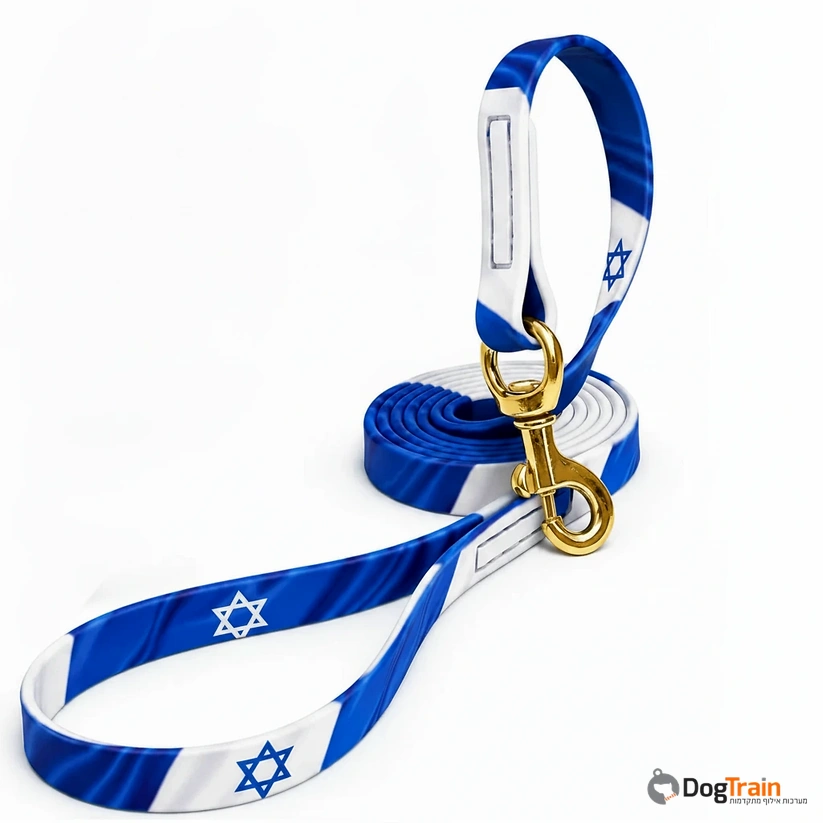 רצועה לכלב עשויה מביאוטן- איכותית ועמידה במיוחד עם הדפס דגל ישראל מהודרה מוגבלת